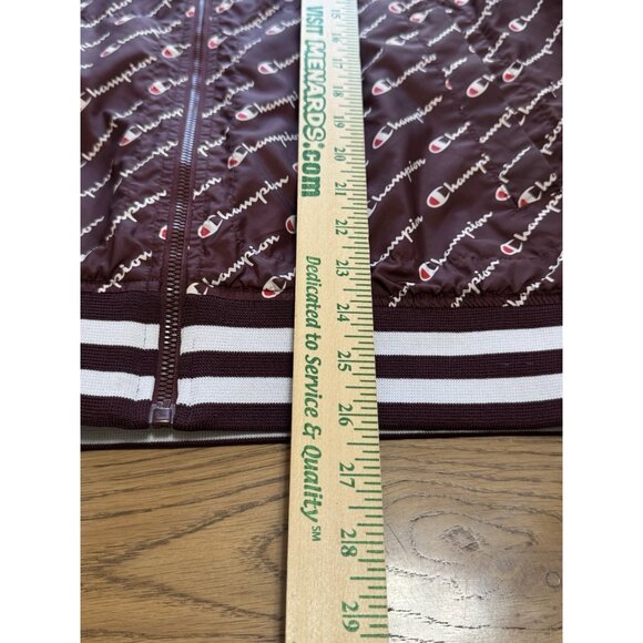 Champion Life All‎ Over Print Maroon Satin Baseball Jacket Mens Sz Medium Preppy - Picture 4 of 16